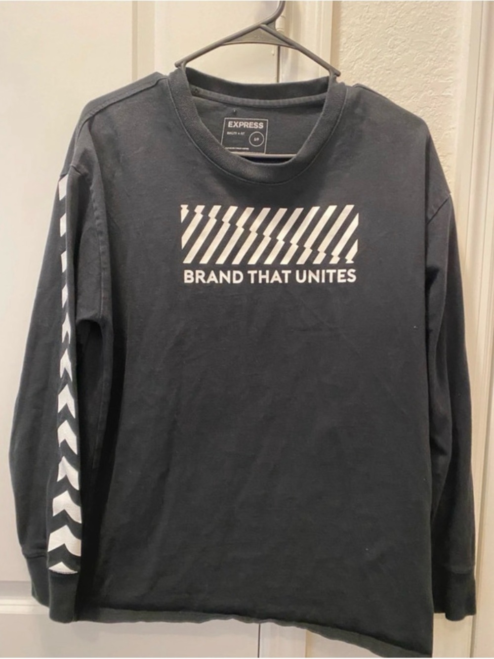 Express Black Long Sleeve Graphic Tee with White Stripes